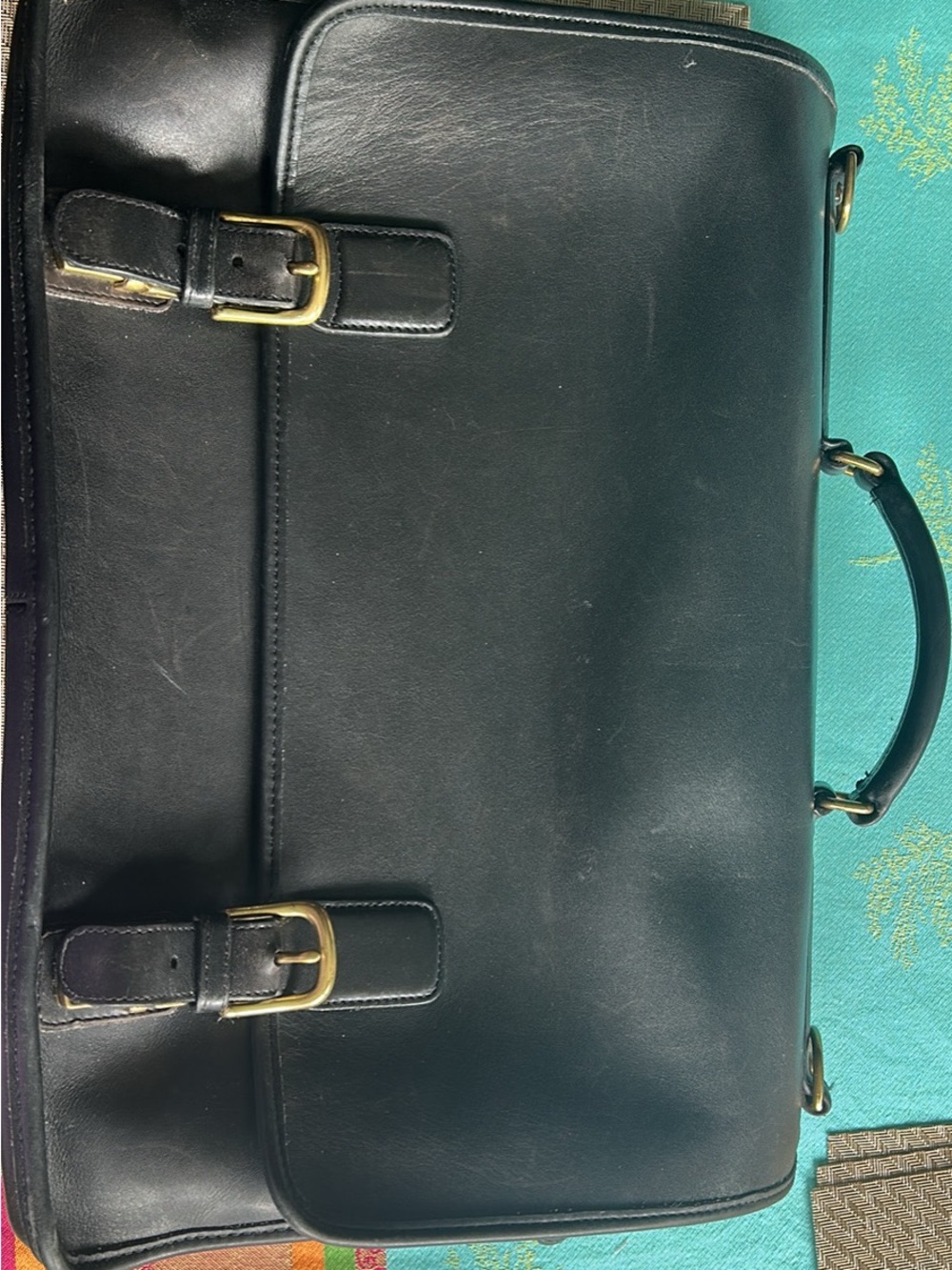 Coach Black Leather Laptop Briefcase with Brass hardware